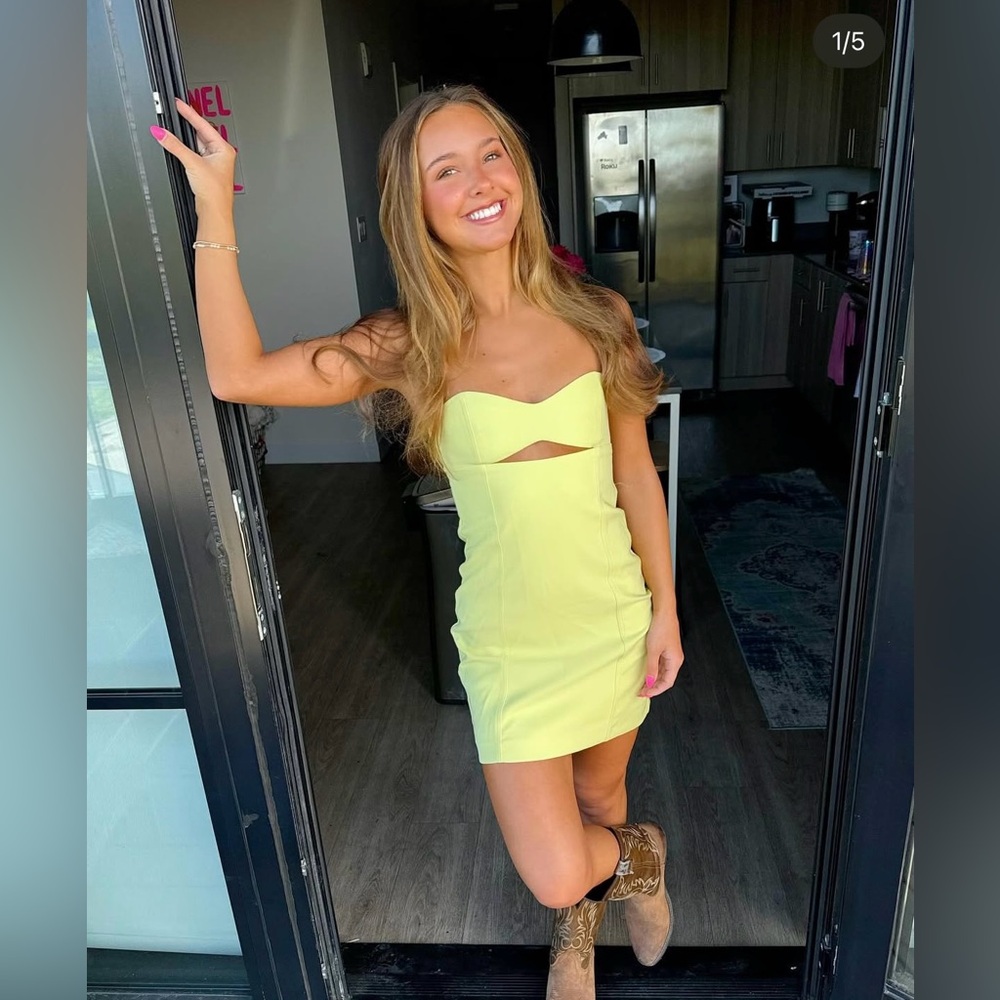 Zara Butter Lemon Yellow Mini Bodycon Dress Cut Out Evening Summer - Picture 10 of 15